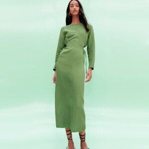 NWOT Zara green side cut out linen blend dress, XS